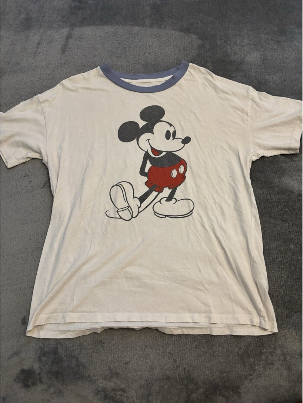 American Eagle Disney Mickey Mouse White/Blue Ringer Graphic T-Shirt, Size S